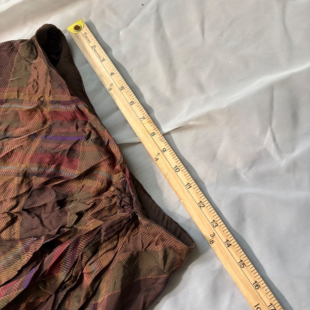 Vintage Lauren Ralph Lauren 100% Silk Plaid Ruffle Midi Skirt Brown Womens Small - Picture 4 of 5